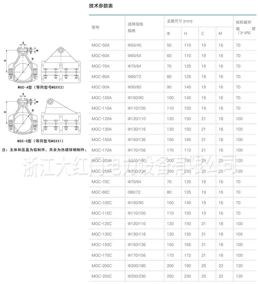 MGC-A型、C型管母線懸掛金具（短型）等同型號(hào)MGX