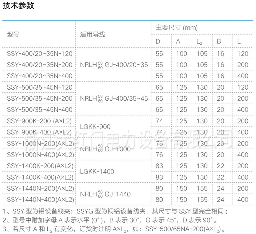 SSY,SSYG-N系列耐熱雙導線設備線夾